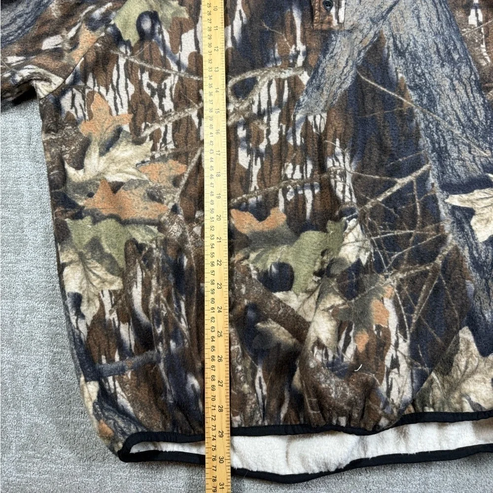 Vintage Cabalas Camo Button Down Pop Over Long Sleeve Fleece Hunting Sweatshirt